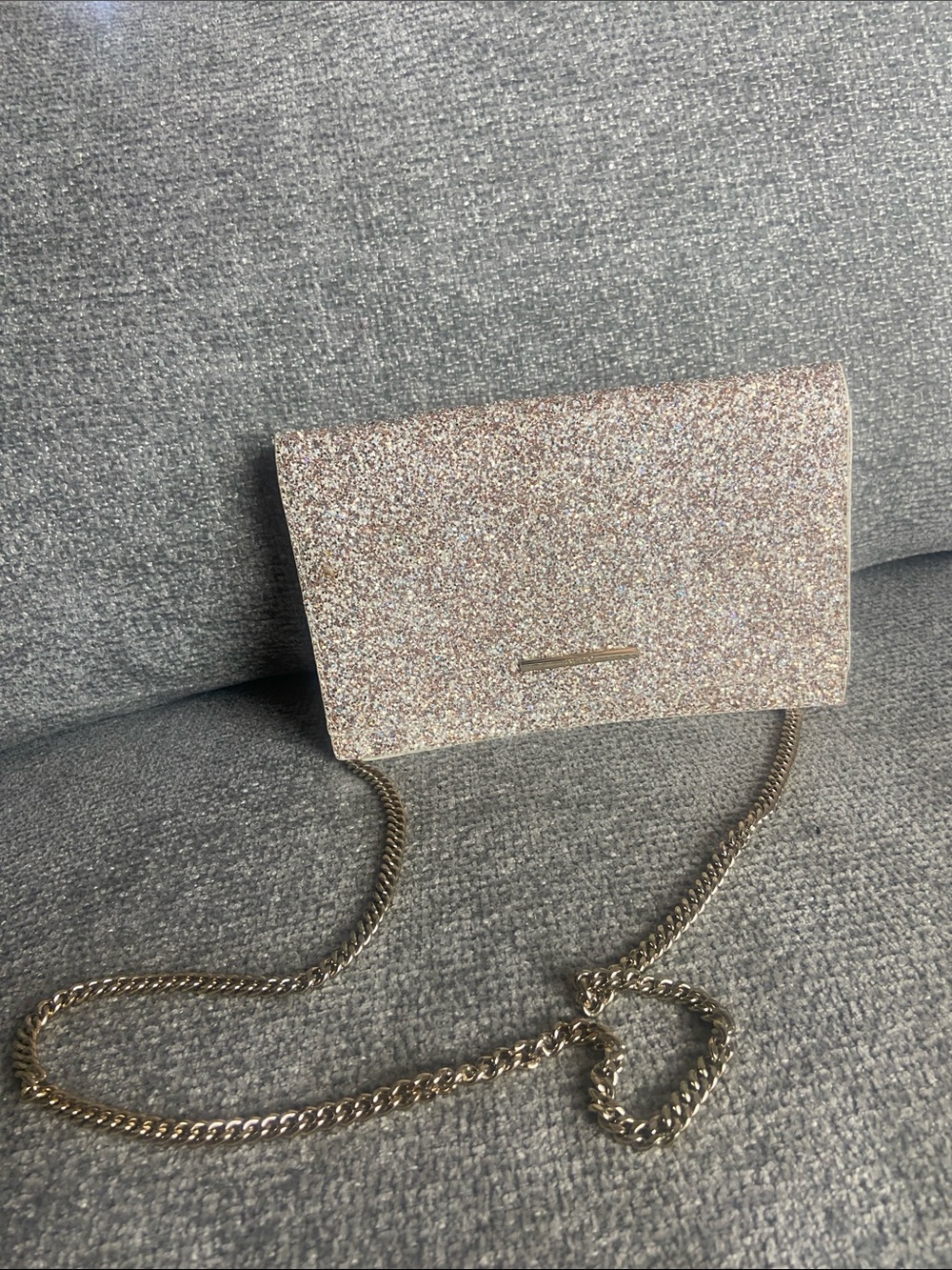 Aldo Glitter Clutch with Gold Chain - Rose Gold Sparkle
